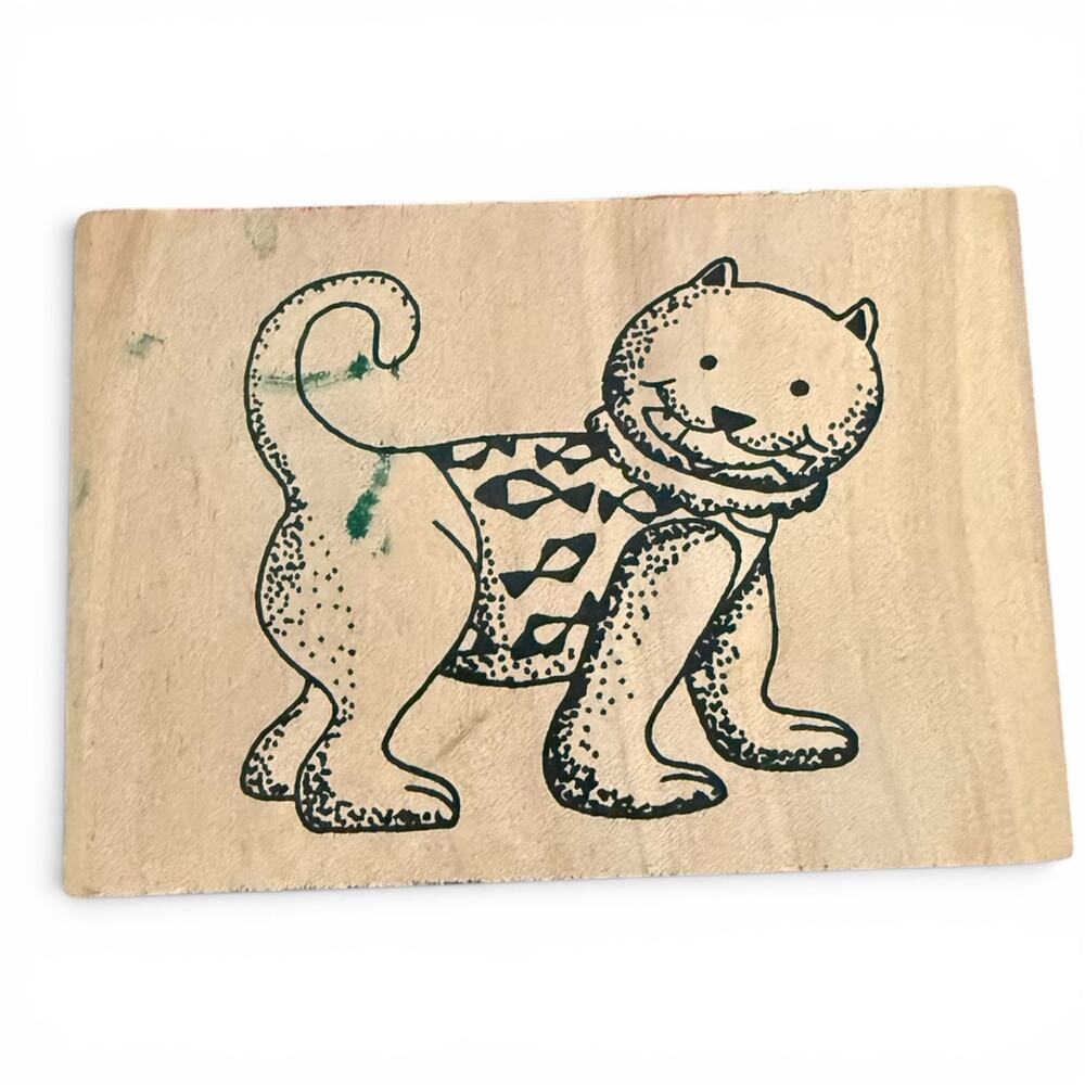 Smiling Cat With Fish Unbranded Rubber Stamp Crafting